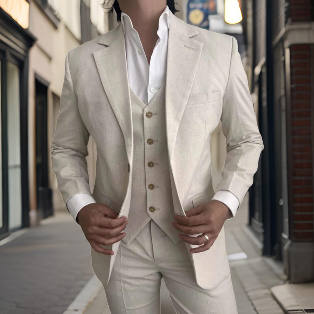 Mens Fashion Blazer - 3 조각 리넨 남자 정장 비치