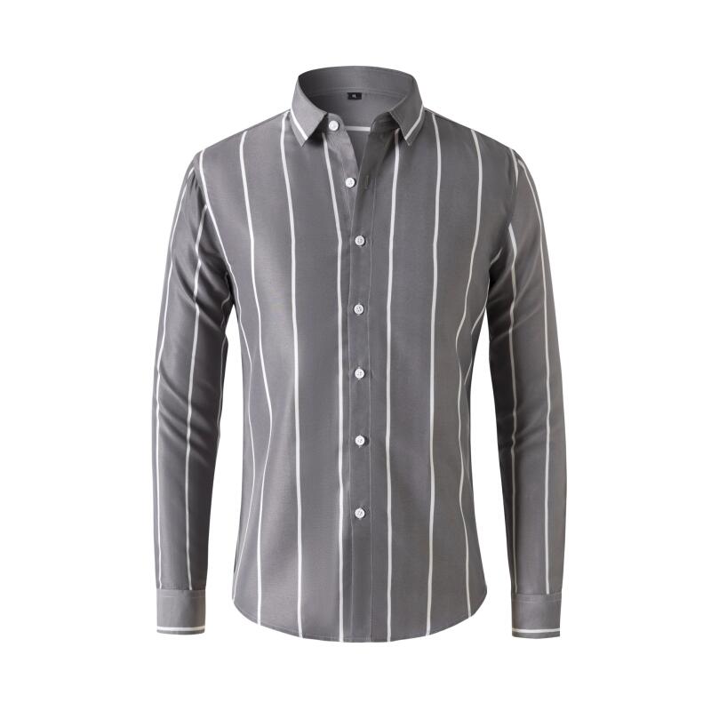 Mens Fashion Dress Shirts - 남성 스트라이프 드레스 셔츠 긴팔 슬림핏