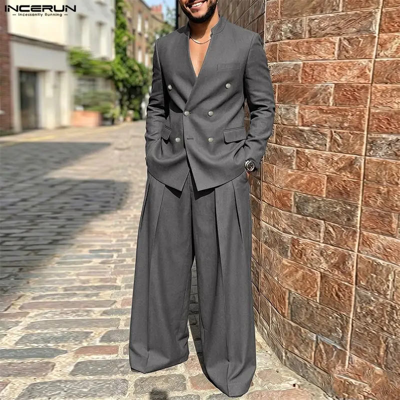 Mens Fashion Blazer - INCERUN 남성 세트 솔리드 컬러 V넥