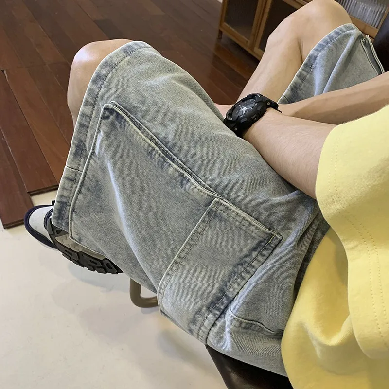 Mens Fashion Cargo Pants - 한국 대형 포켓 카고 데님 반바지