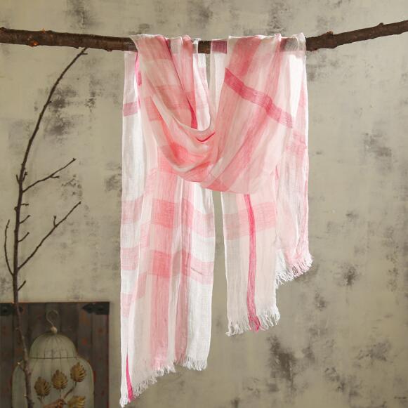 Men'S Fashion Head Scarf - 100% 리넨 체크 무늬 대비 태슬