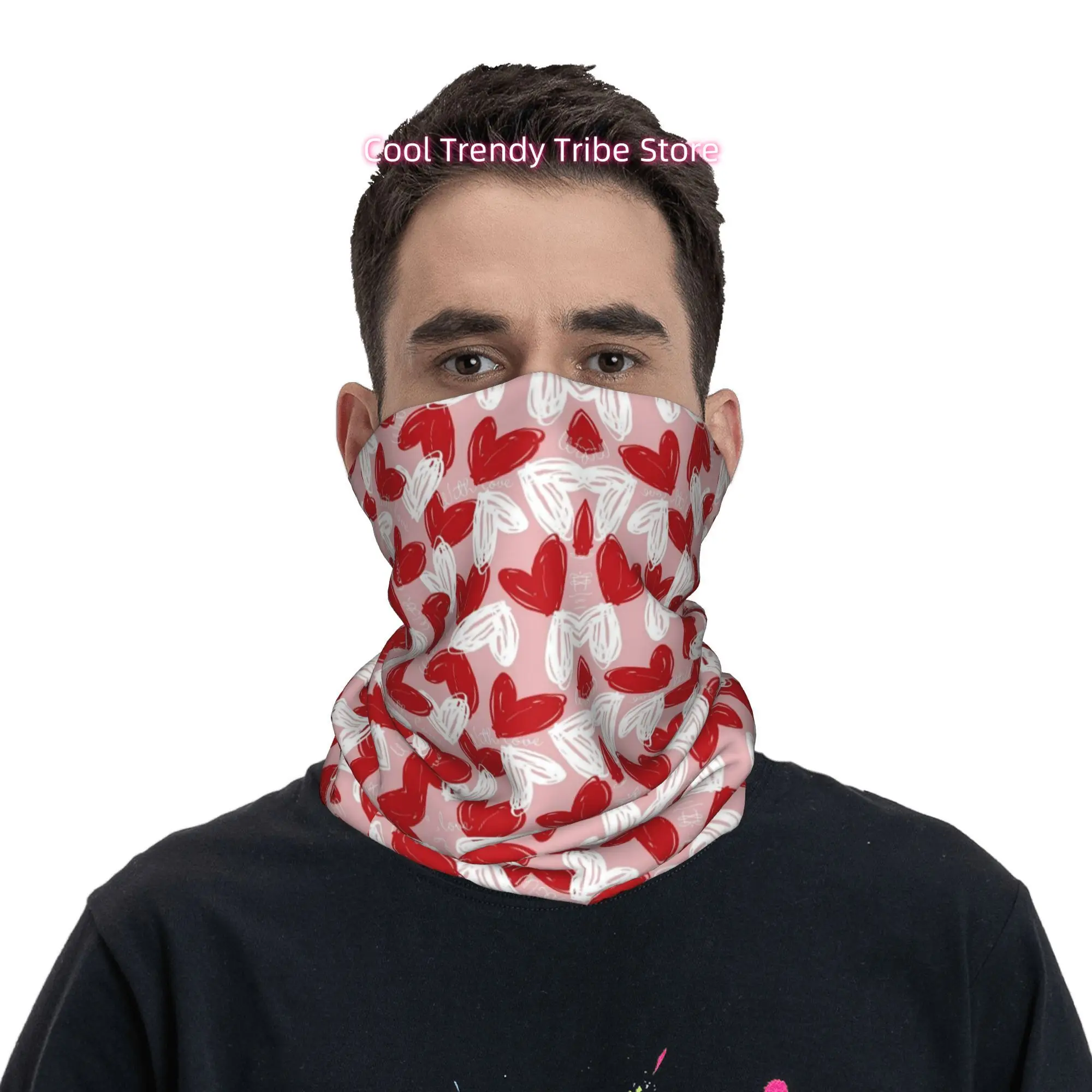 핑크 배경 빨간색 흰색 손으로 그린 ​​하트 참신한 프 - Men'S Fashion Head Scarf 리뷰 및 가격