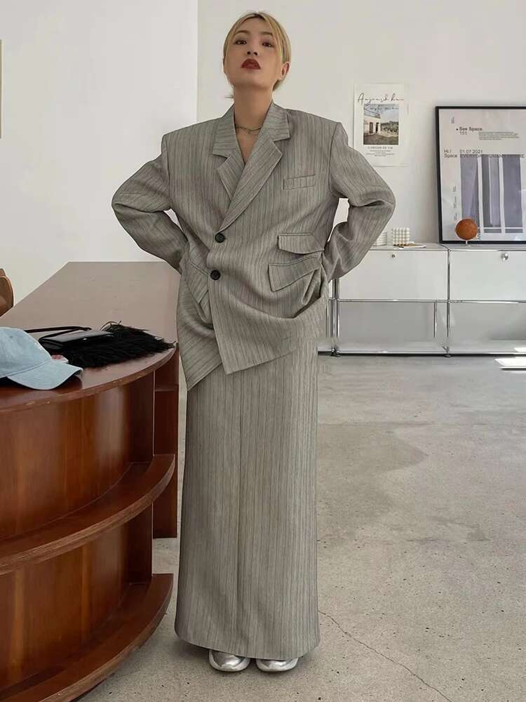 BJTZ 기질 패션 블레이저 스커트 세트 여성 대각선  - Mens Fashion Blazer 리뷰 및 가격