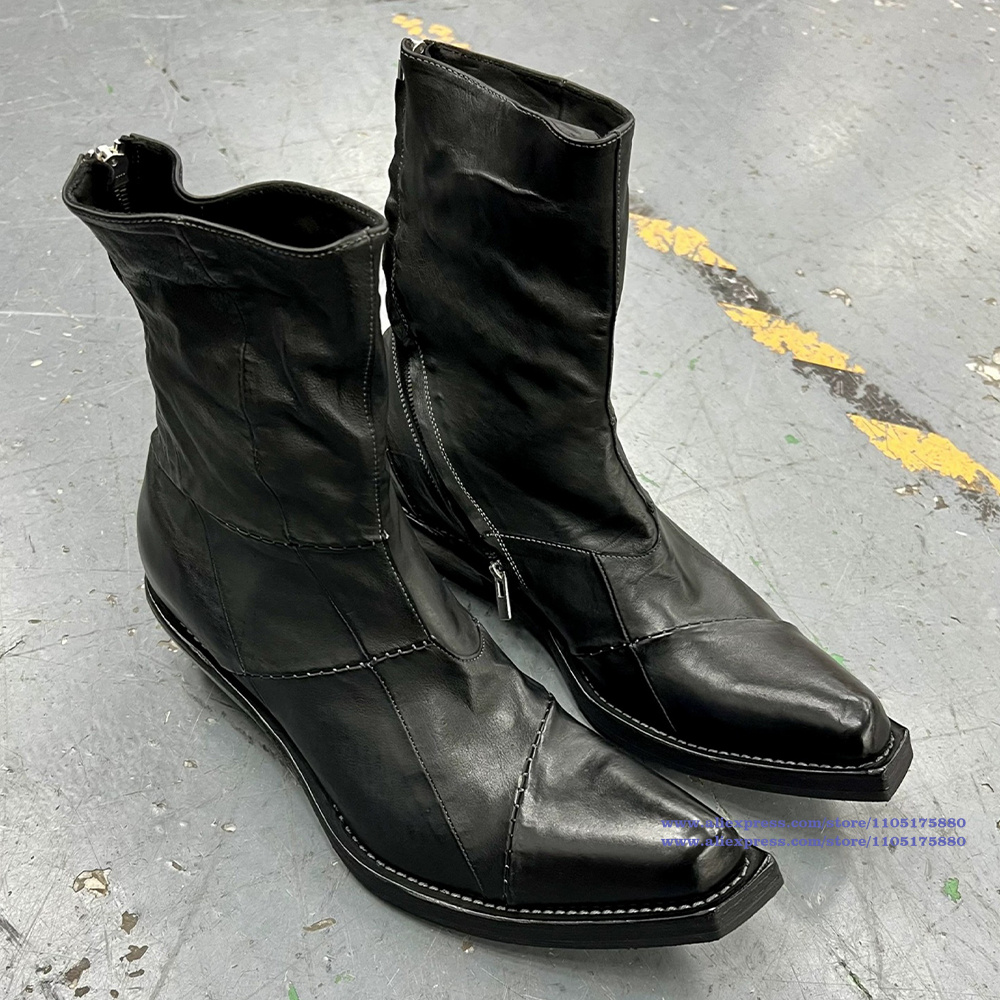 블랙 가죽 남성 부츠 뾰족한 발가락 지퍼 발목 첼시 부 - Chelsea Boots Men 리뷰 및 가격
