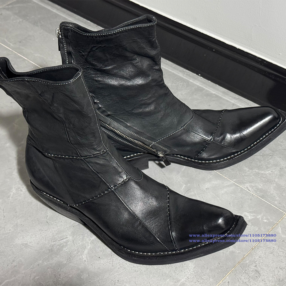 블랙 가죽 남성 부츠 뾰족한 발가락 지퍼 발목 첼시 부 - Chelsea Boots Men 리뷰 및 가격