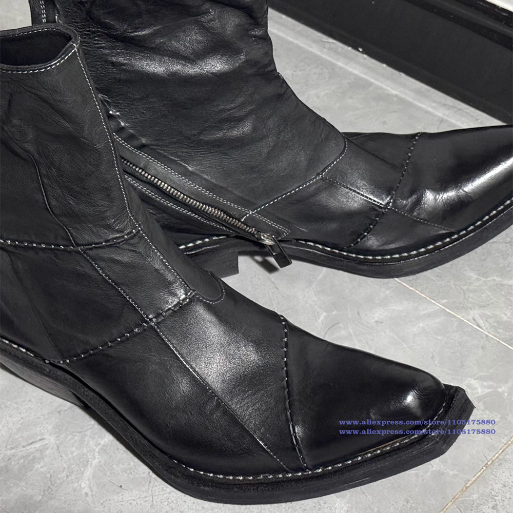 블랙 가죽 남성 부츠 뾰족한 발가락 지퍼 발목 첼시 부 - Chelsea Boots Men 리뷰 및 가격