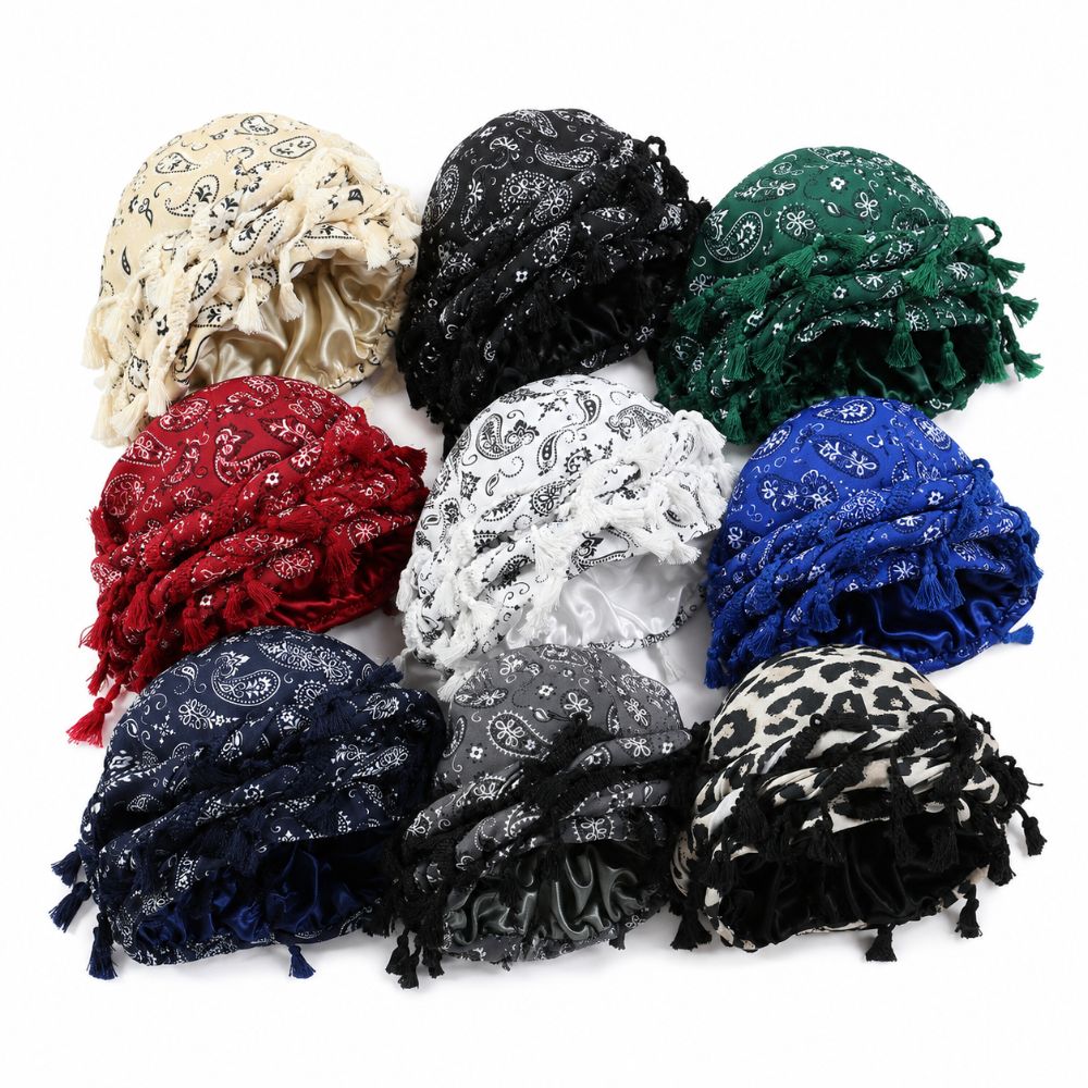 유니섹스 새틴 트위스트 헤드랩 태슬 비니 모자 터번 스 - Men'S Fashion Head Scarf 리뷰 및 가격