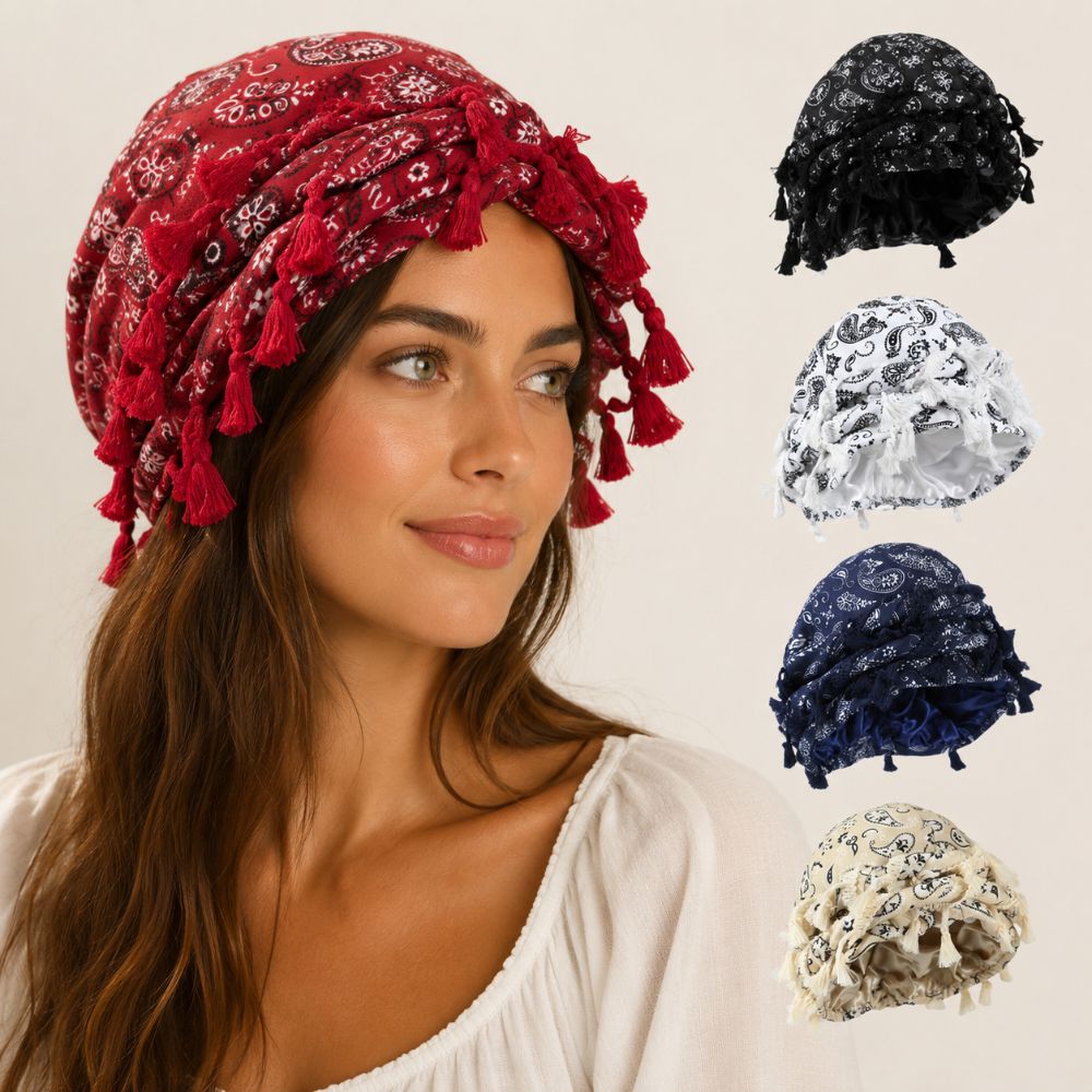 빈티지 새틴 트위스트 헤드랩 캐슈넛 프린트 비니 모자  - Men'S Fashion Head Scarf 리뷰 및 가격