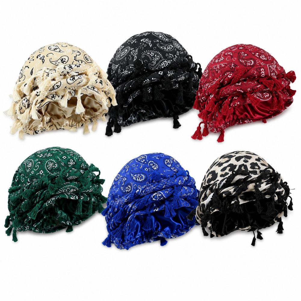 빈티지 새틴 트위스트 헤드랩 캐슈넛 프린트 비니 모자  - Men'S Fashion Head Scarf 리뷰 및 가격
