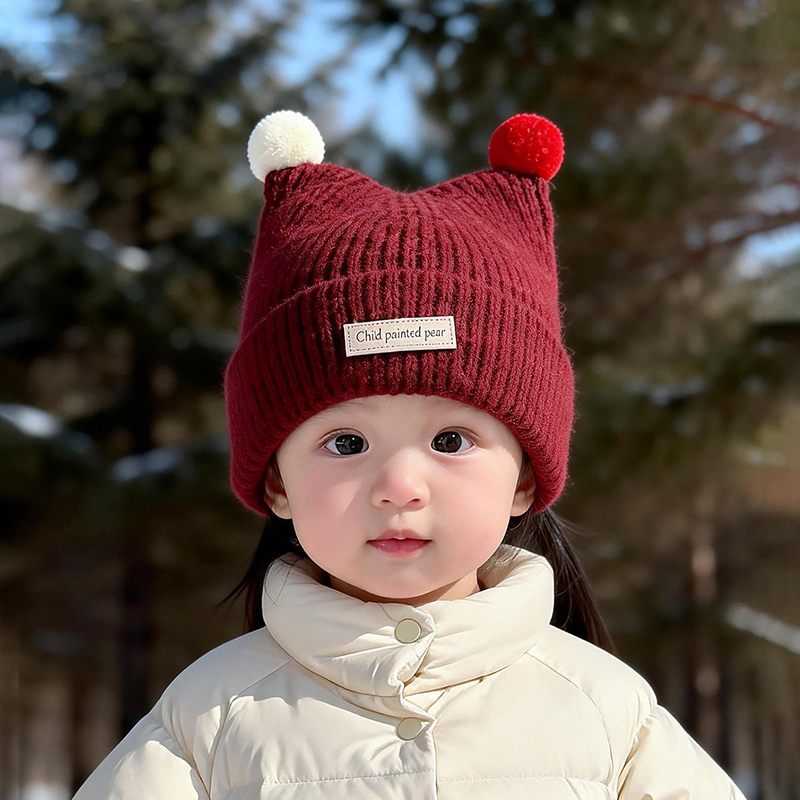 1-4 세 아기 니트 모자 귀여운 더블 플러시 볼 풀오 - Beanie Winter Hat 리뷰 및 가격