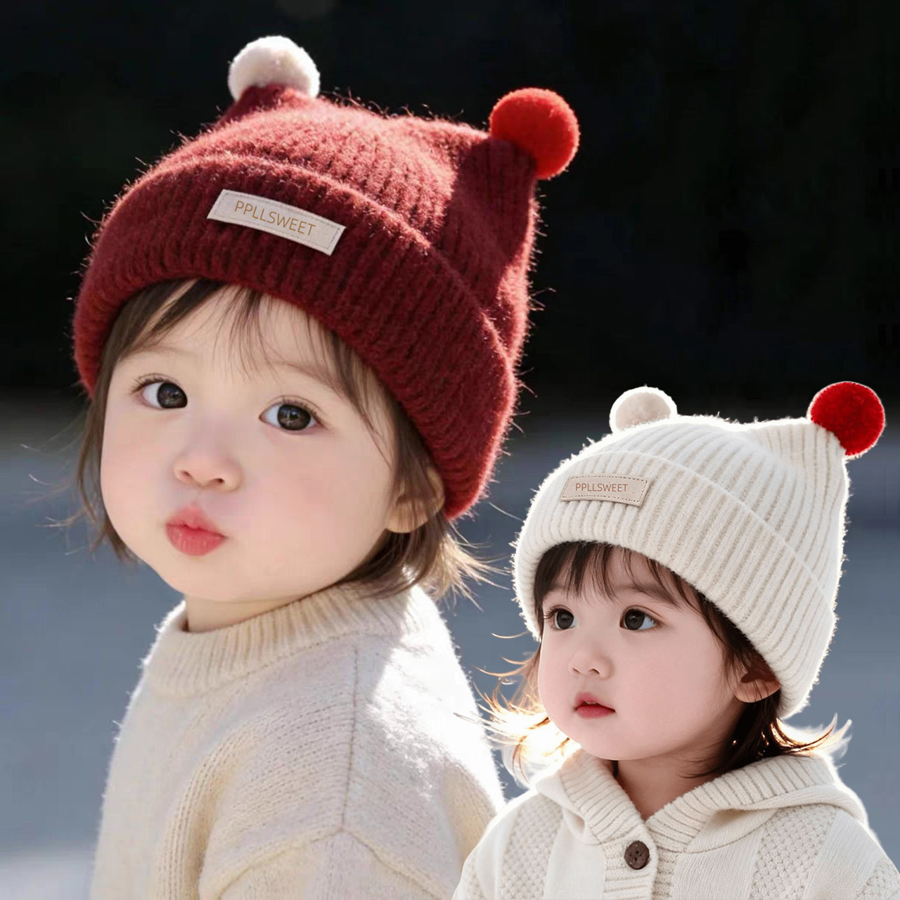 1-4 세 아기 니트 모자 귀여운 더블 플러시 볼 풀오 - Beanie Winter Hat 리뷰 및 가격