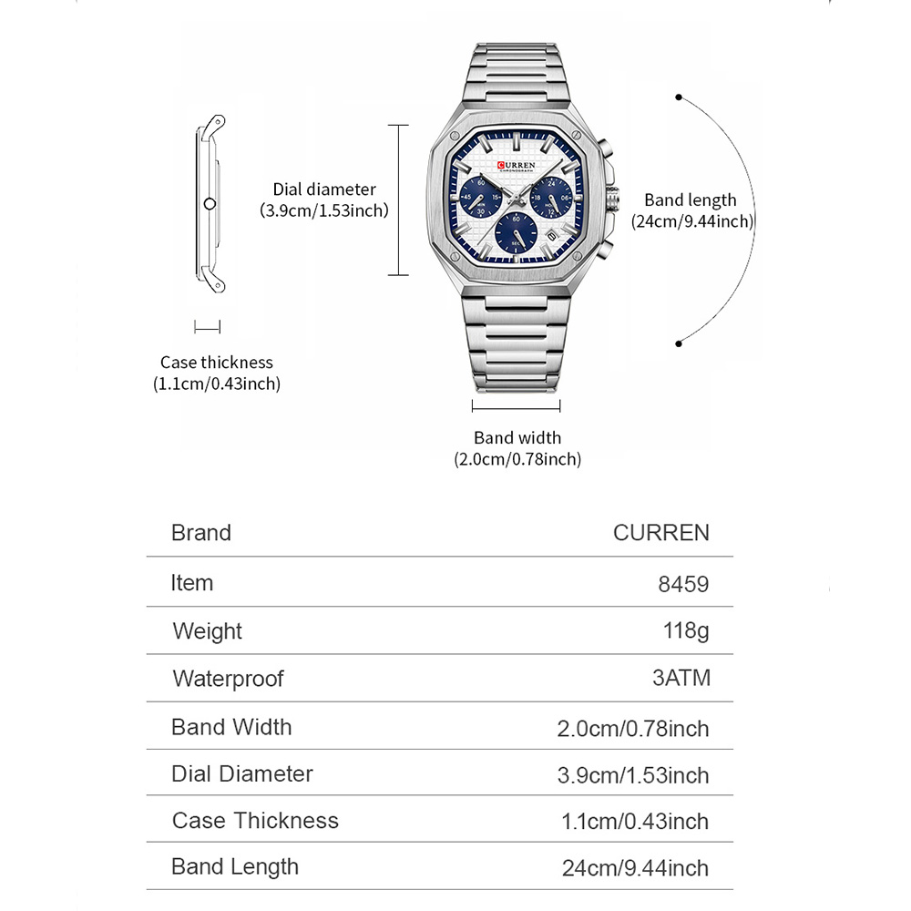 CURREN 남성용 럭셔리 스퀘어 크로노 시계 클래식  - Fashion Mens Watches 리뷰 및 가격